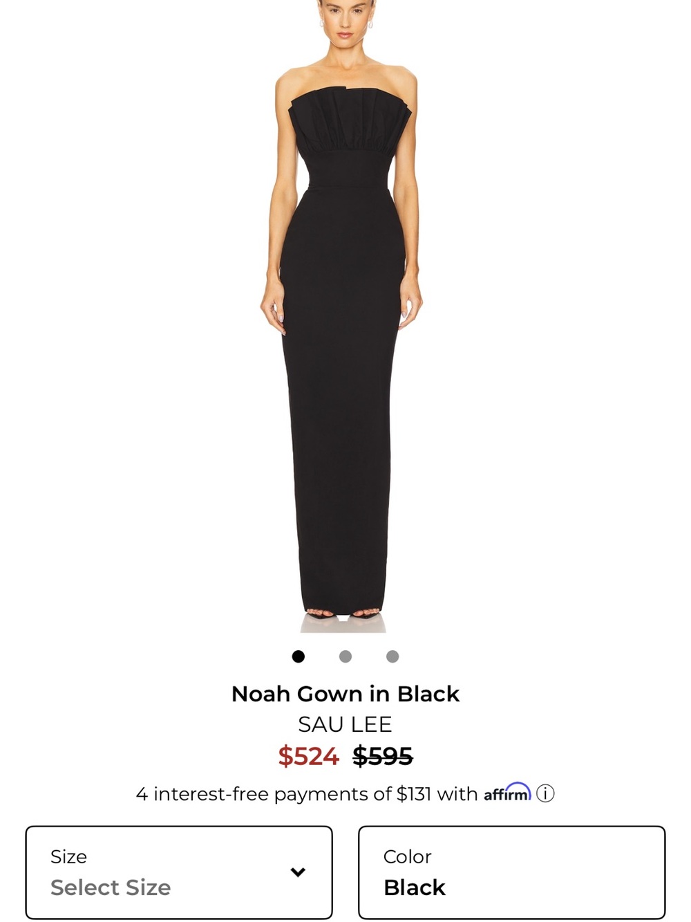 Strapless Black Maxi Dress with Ruffled Bodice - Picture 3 of 4